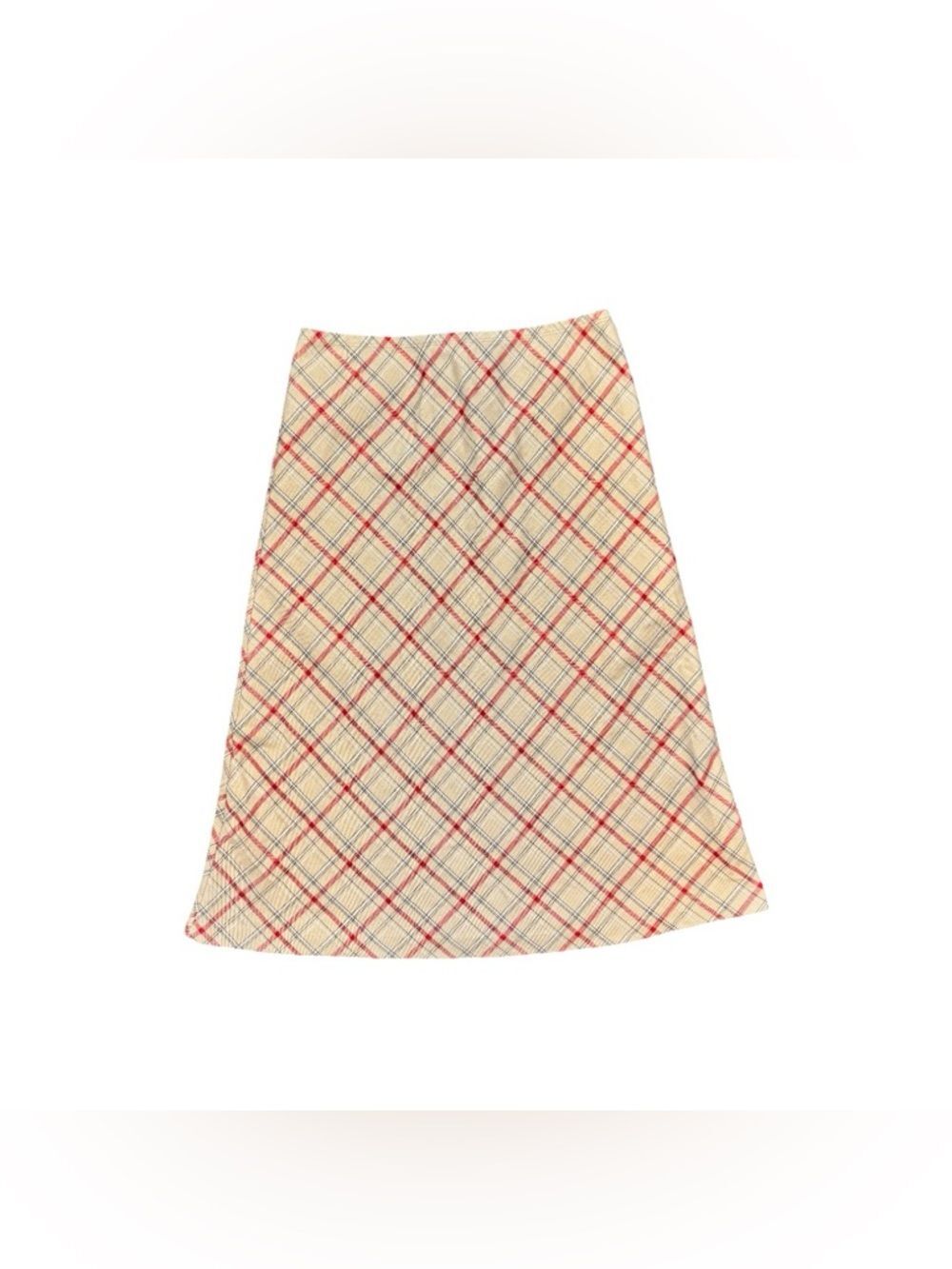 Y2K Necessary Objects Beige Red Black Plaid Midi Skirt Size Small